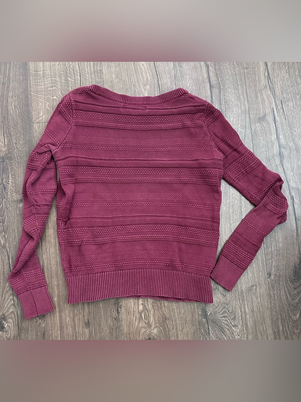 LOFT 100% Cotton Textured Crewneck Sweater in Deep Wine - Picture 3 of 5